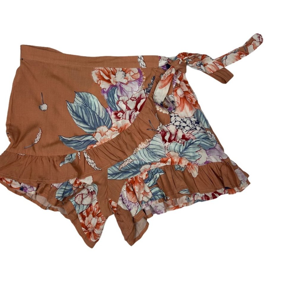 Three Days Floral Skort with Ruffles Tan M